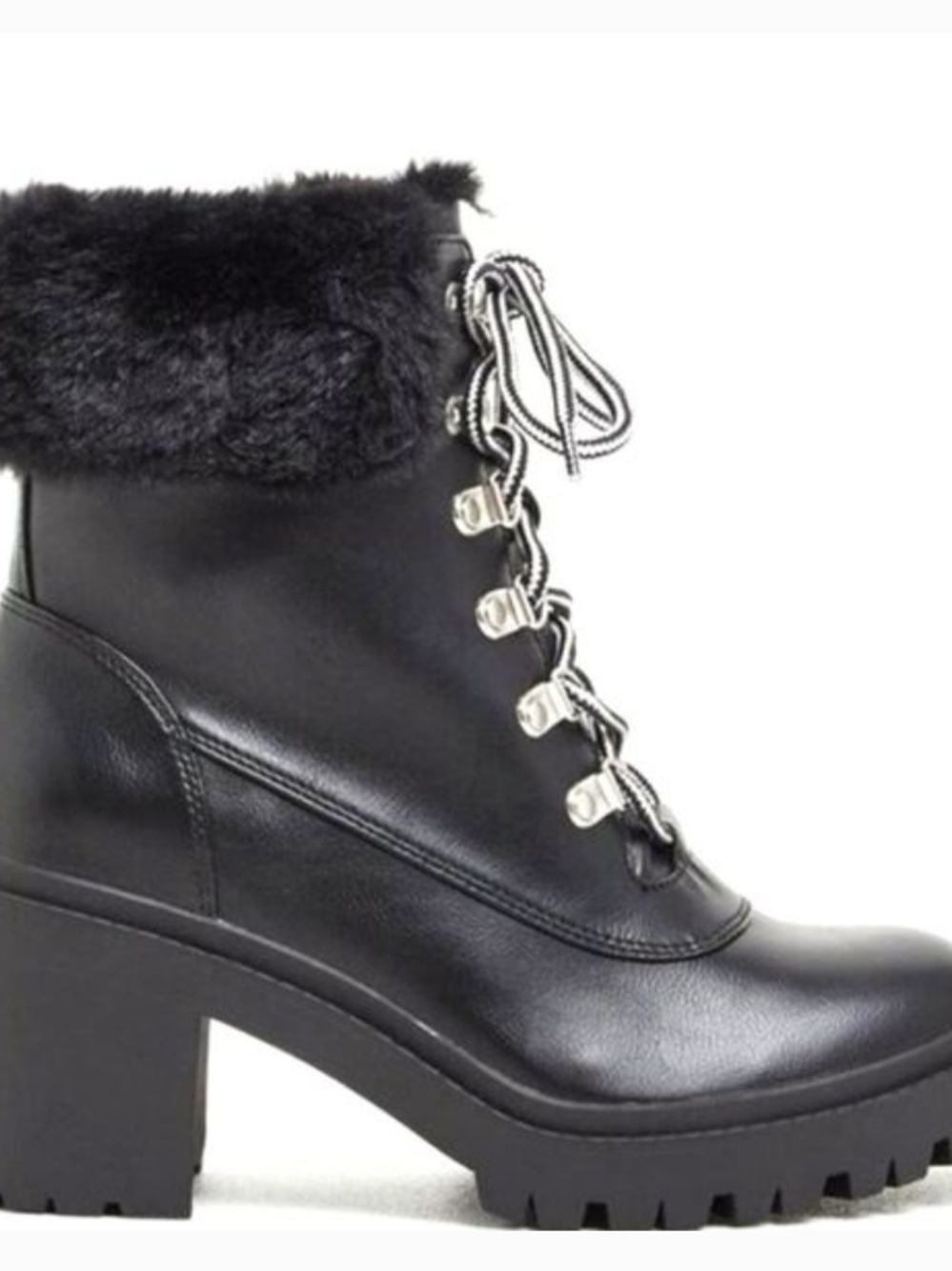 torrid Black Faux-Fur Lace-Up Platform Block Heel Boot